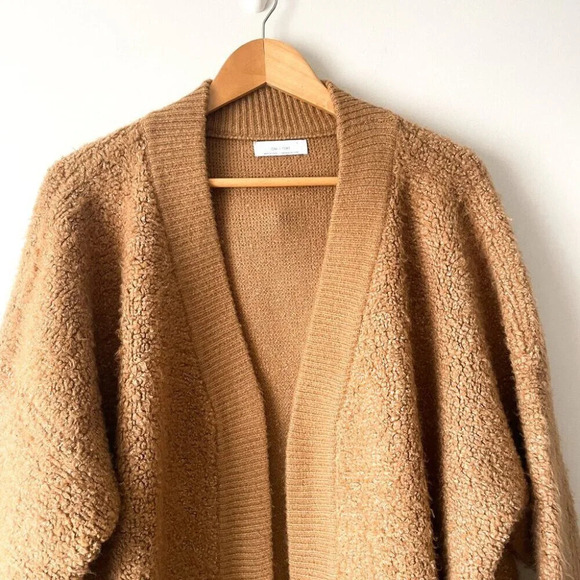 Oak + Fort Knit  Oversized Open Front Cardigan Sweater Tan Size Small - Picture 2 of 6
